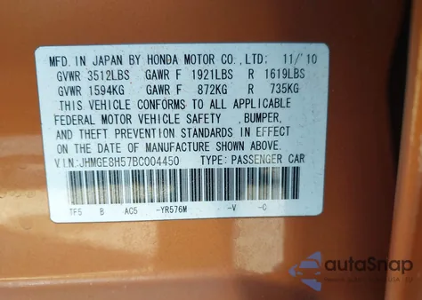 2011 Honda Fit Sport z USA, uszkodzony, nr VIN JHMGE8H57BC004450